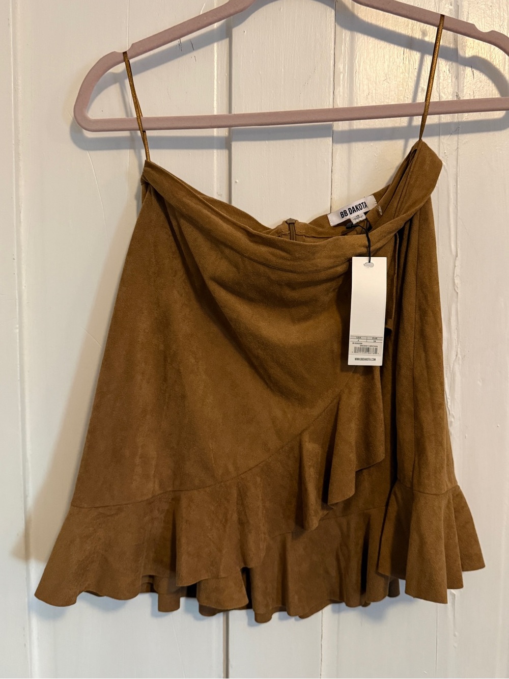 BB Dakota Brown Suede Ruffle Mini Skirt